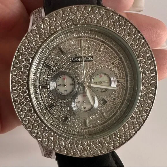 Don&Co Bold & Brilliant - Men’s Oversized Diamond Watch with Leather Strap